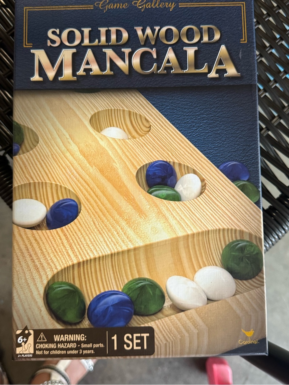 Gallery Solid Wood Mancala Game with Blue, Green & White Stones